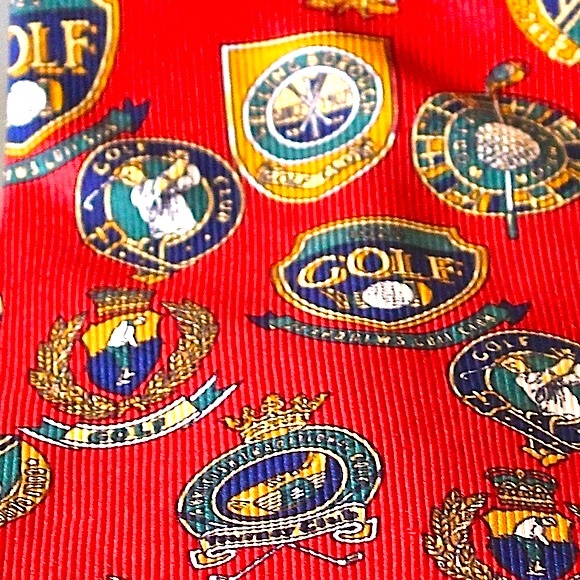 FACCONABLE MENS TIE RED 100% SILK MADE IN FRANCE GOLF GOLD GREEN - Picture 4 of 7
